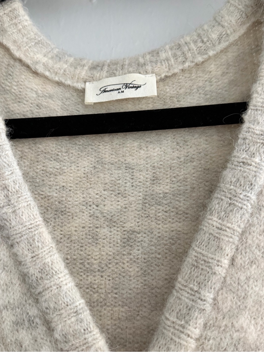American Vintage Cream Fuzzy V-Neck Button Cardigan - Picture 2 of 4